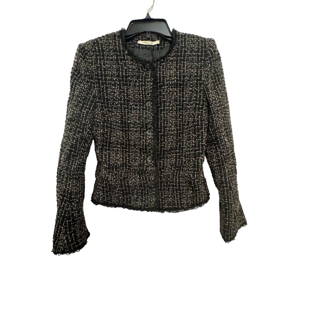 Côte Femme Black & White Tweed Button-Up Jacket Size 6